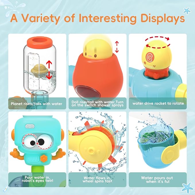 Bath Toys for Kids Ages 4-8 | 27PCS DIY Water Pipe Assembly Kit with Storage Bag | STEM Building Educational Bathtub Toys for Toddler 3-5 | Creative Shower Toy Birthday Gifts for Boys & Girls