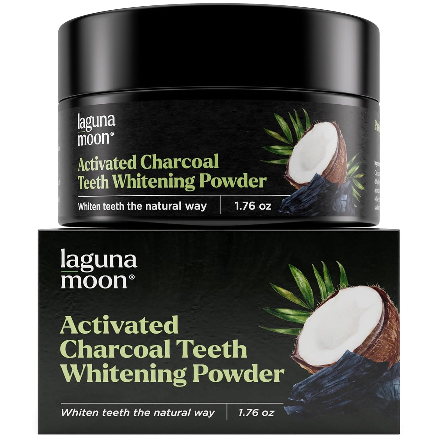 Lagunamoon Activated Charcoal Teeth Whitening Powder - 50g Natural Coconut Charcoal, Effective Teeth Stain Remover and Toothpaste Alternative - Safe for Gums Or Enamel