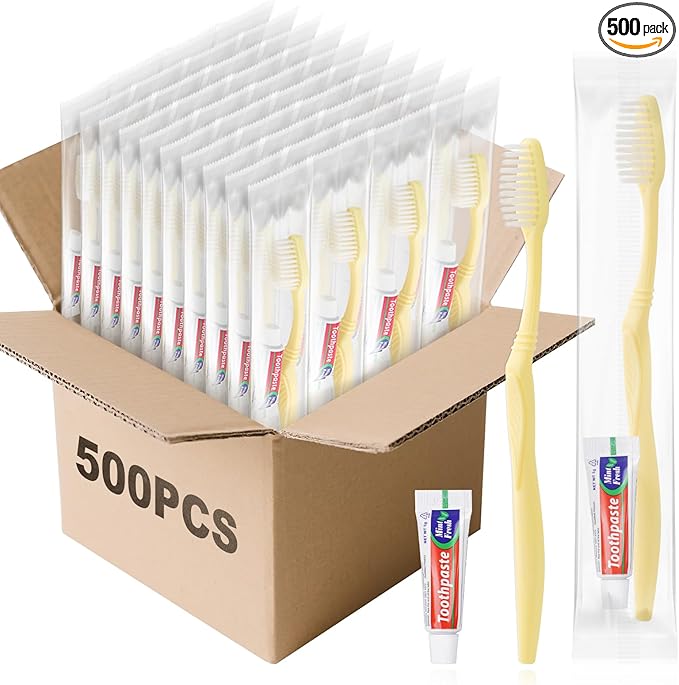 Disposable Toothbrush with Toothpaste Set, Individually Wrapped Soft Bristles Travel Size Manual Toothbrushes Kit in Bulk for Hotel/Travel/ Business/Donation/Homeless/Charity/Camping (500 Pack)