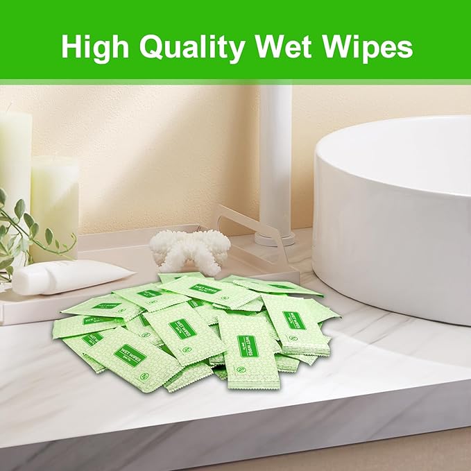 200 Pcs Wet Wipes Individually Wrapped, Personal Cleansing Wipe, Travel Size Hand Wipe, Green Tea Wipes Bulk for Homeless, Suitable for Restaurant, Wedding, Barbecue, Light Green