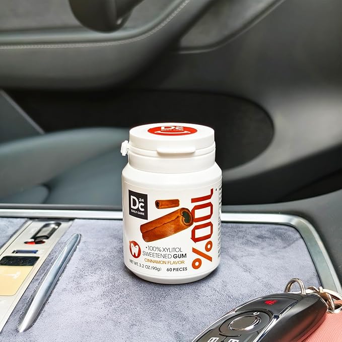 DC24 DAILY CARE 100% Xylitol Gum, No Aspartame, Sugar Free Chewing Gum, Natural Cinnamon Flavor, Gluten Free, Vegan, 60 Pieces, Pack of 2