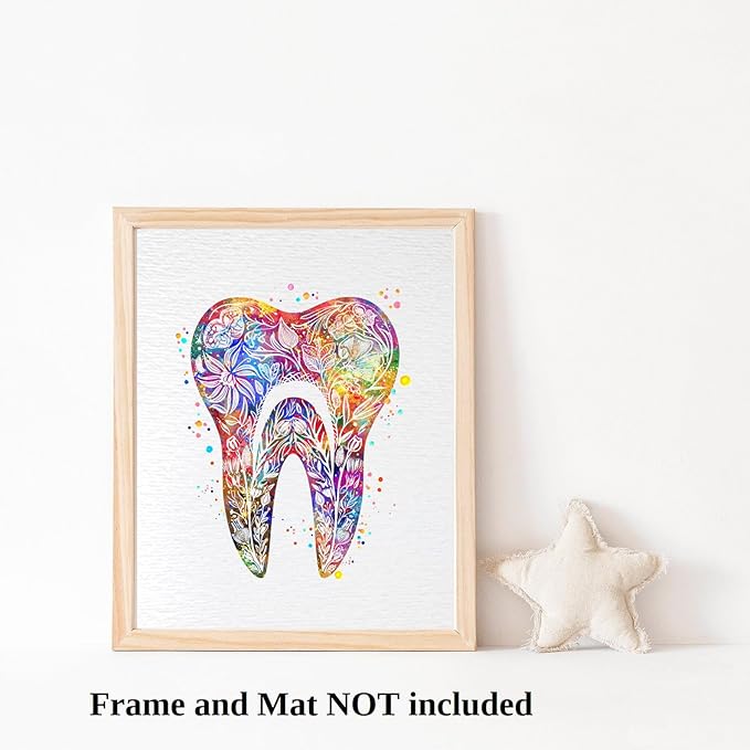 Dignovel Studios 8X10 Unframed Tooth Floral Watercolor Art Print Poster Medical Surgeon Dental Clinic Dentist Office Wall Hanging Decor DN884