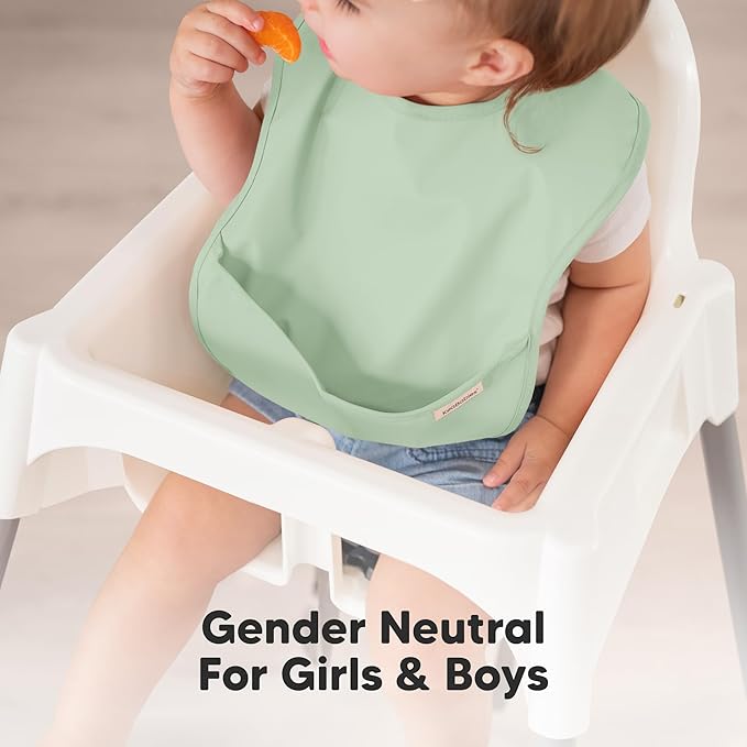 3-Pack Waterproof Baby Bibs for Eating - Lightweight Toddler Feeding Bibs with Large Food Catcher, Mess Proof, Food-Grade Baby Eating Essentials, Easy to Put On & Clean (Mellow)