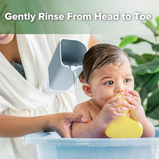 haakaa Gentle Pour Bath Rinse Cup | Food Grade Silicone Shampoo & Body Washing Rinser Cup for Kids with Easy Grip Handle - Sea Breeze