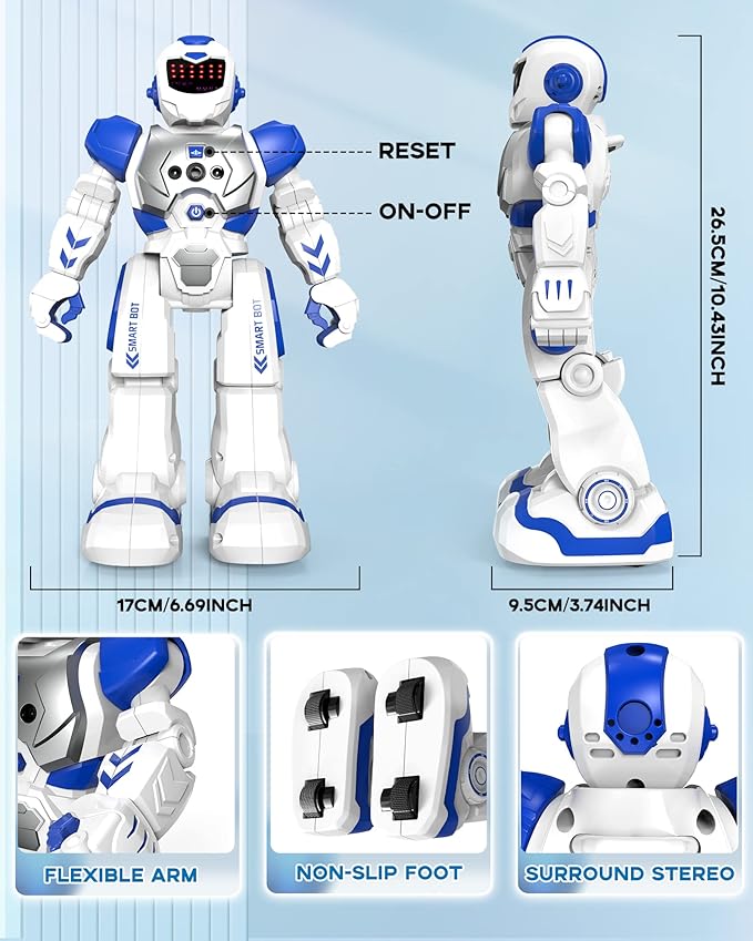 SONOMO Toys for 6-9 Year Old Boys, Girls RC Robot Gifts for Kids Intelligent Programmable Robot with 2.4GHz Sensing Gesture Control - Upgraded Version (Blue&White)