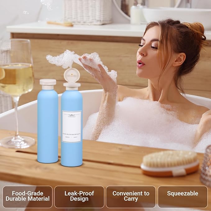 Travel Shampoo Bottle, Empty Plastic Squeeze Bottles 8.8oz with Flip Cap, Lotion Container for Toiletries Travel Size Shampoo and Conditioner