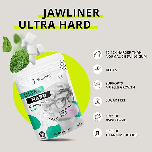 Jawliner® - Pioneers the Toughest Handmade 15x Harder Jawline Gum Includes 12 Weeks Coaching - Sugar-Free Mint Hard Gum - Jawline Exerciser for Mewing - Chewing Gum for Shaping the Jaw (2 Months Pack)