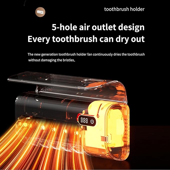 Toothbrush Holder for Bathrooms, Timer Function & 5 Toothbrush Slots Rechargeable Cordless Wall-Mounted Toothbrush Holder with Drying Functions, No Drilling(White)