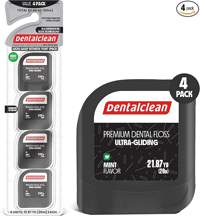 4 White Strip Dental Floss 20m - Ultra-Gliding Mint Flavor for Better Cleaning and Fresher Breath - Family Pack