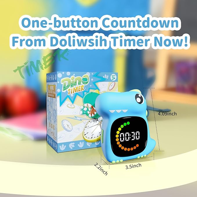 Visual Timer for Kids Light Blue Dinasuor Kids Timer Visual Led Rechargeable Toddler Timer Visual Countdown for Classroom Home Studing Playing