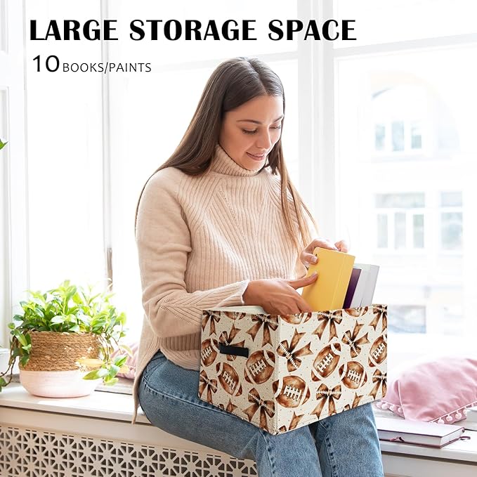 Coquette Football Rectangular Storage Basket Organizer Bin Shelf Baskets,Football Toy Box Organizers Storage Baskets,Cute Kids Toy Storage Bin Organizer Shelf Book Sports Football Room Decor