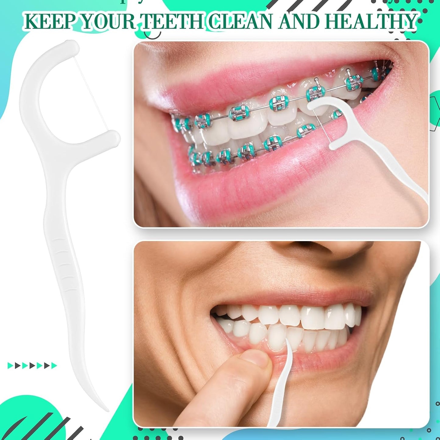 Baderke 200 Count Floss Picks Bulk Non Breakable Tooth Picks Flosser Dental Floss Sticks for Adults Teeth Cleaning Dental Flossers for Family Pack Travel(White)