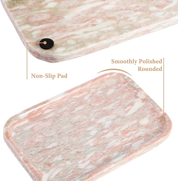 Marble Vanity Tray, Marble Bathroom Tray Countertop, Decorative Tray for Dresser, Rosso Red Stone Serving Trays for Kitchen, Perfume, Jewelry Candle Holder, Catch All