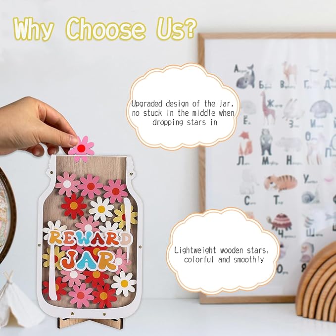 Magnetic Reward Jar, Classroom Reward Jar for Students, Incentive Good Home Training for Kids Boys Girls, Flower Reward Jar