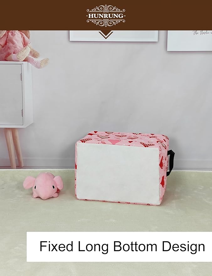 HUNRUNG Rectangle Storage Basket Cute Canvas Organizer Bin for Pet/Children Toys, Books, Clothes Perfect for Rooms/Playroom(REC-Pink Love Heart)