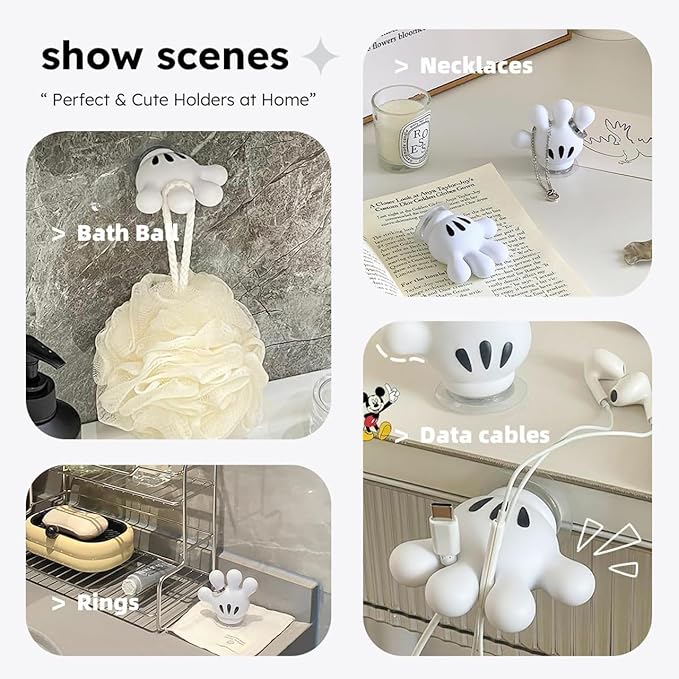 2PCS Cute Hanging Toothbrush Holder, Hand Wall Utility Suction Hooks With StickyPads, Multi-Function Mouse Bathroom Decor, Key and Plug Shower Kitchen Accessories (Palm)