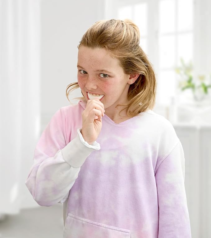 U Shaped Toothbrush Kids 6-12 Years - Two Soft Toothbrushes, Travel Case & Sensory Toothbrush - Rounded Kids Size Head - 1 Pink, 1 Blue