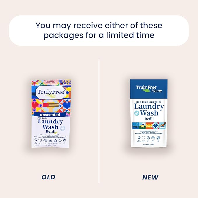 Truly Free Laundry Wash Detergent for Sensitive Skin | Gentle & Safe for Baby Clothes | Plant-Based, Natural Ingredients | Unscented | Refill Only (200 Loads)