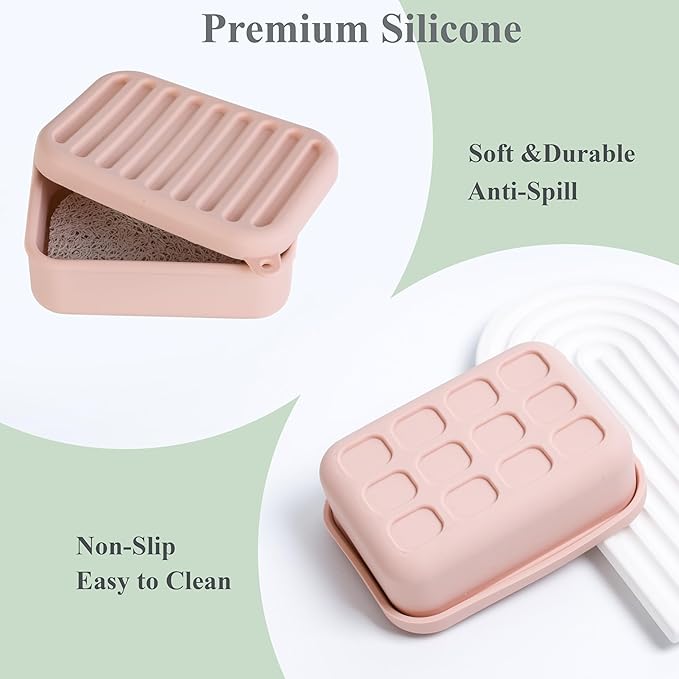 Portable Leakproof Travel Soap Case, Silicone Travel Soap Case, Compact Soap Holder with Drainage Layer, Travel Soap Holder for Camping, Gym, Outdoor (Coral-Red)