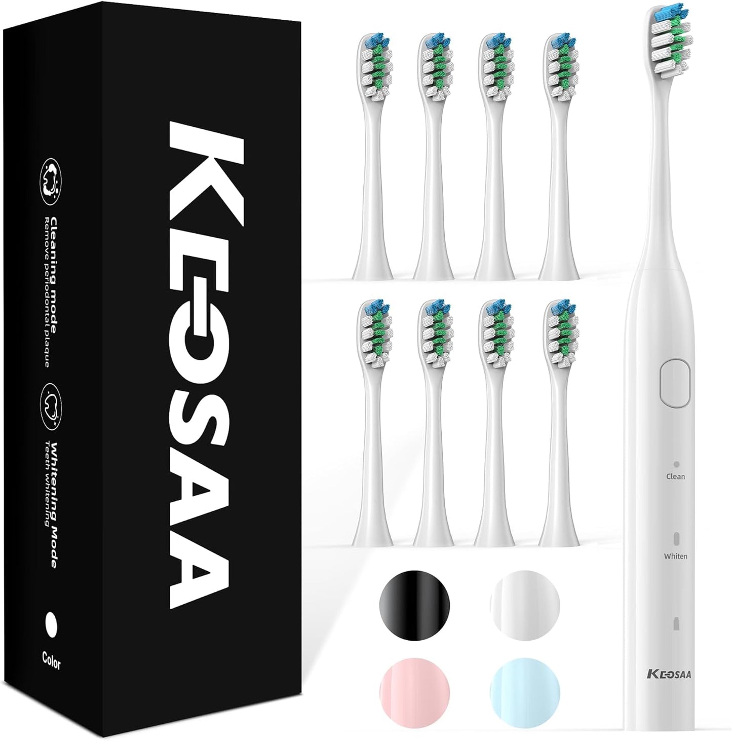 Sonic Electric Toothbrush with 8 Brush Heads, Rechargeable Toothbrush with Fast Charge 4 Hours Last 60 Days, 2-Min & 30s Smart Timer, IPX7 Waterproof(White)