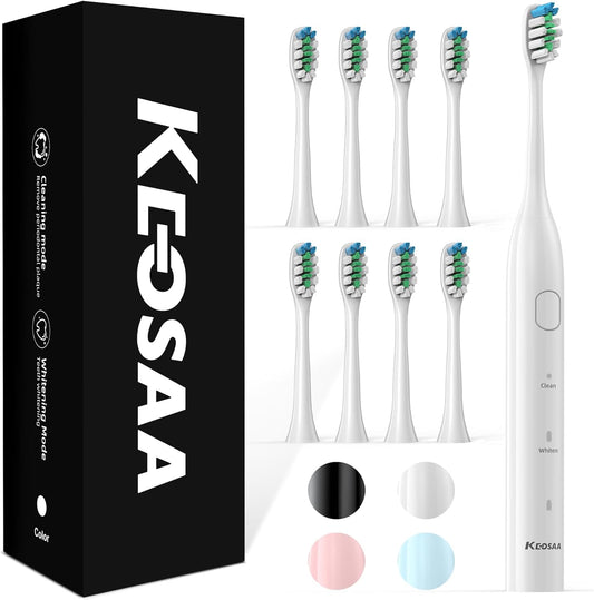 Sonic Electric Toothbrush with 8 Brush Heads, Rechargeable Toothbrush with Fast Charge 4 Hours Last 60 Days, 2-Min & 30s Smart Timer, IPX7 Waterproof(White)