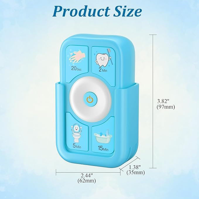 Timer for Kids Brushing: 2 Minutes Teeth Brush 20 Seconds Hand Washing 5 Min Toilet 15 Min Shower, Time Management Tool for Children - Blue