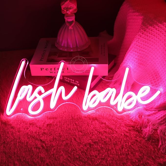 SYLHOME Pink Lash Babe Neon Light Sign Lash Beauty Salon Gorgeous Lady Girls Bedroom Game Room Wall Decor Sign for Party Birthday Decoration USB 5V 15.8"X6.5"