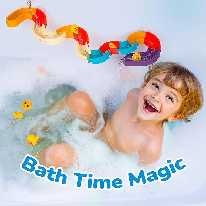 ArtCreativity 29 PCS Duck Bathtub Slide Toys, Toddler Bath Tub Water Toy Set with Bonus Stacking Cups, Lights & Sounds - Fun Birthday Gift for Boys & Girls, Kids Shower Toy and Pool Accessories