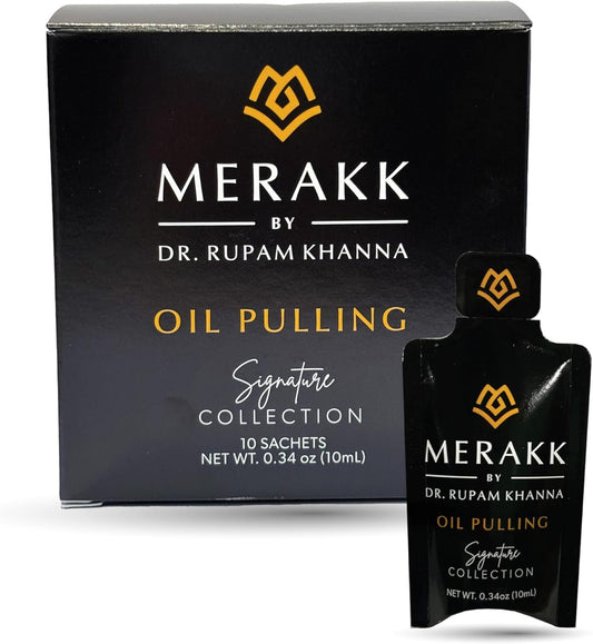 Merakk Coconut Oil Pulling for Teeth and Gums - Ayurvedic Coconut Pulling Oil for Teeth and Gums w/Clove & Grape Seed Oil - Whitening Oil Pulling Mouthwash - Oil Pulling Oral Rinse - 10 Sachets, 10ml