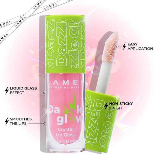 Lamel Dazzle Glow Crystal Clear Lip Gloss - Hydrating Lip Gloss - Non Sticky - Colored - Moisturizing - №405 Cotton Candy