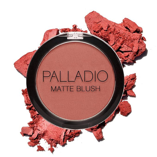 Palladio Matte Blush, Brushes onto Cheeks Smoothly, Soft Matte Look and Even Finish, Flawless Velvety Coverage, Effortless Blending Makeup, Flatters the Face, Convenient Compact, Poised