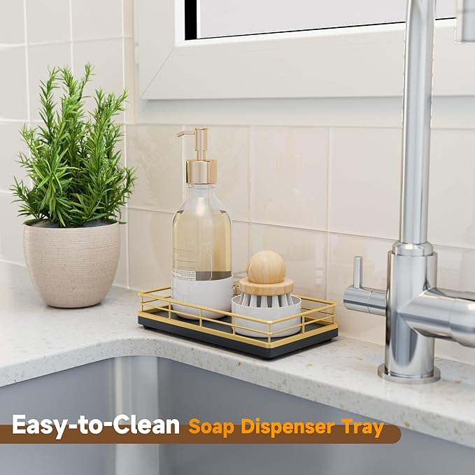 Wooden Decorative Tray, Oak 7.5" L Coffee Table for Kitchen Countertop Dresser Perfume Tray Jewelry Candle Nightstand Table Centerpieces for Dining Room Decor Black Gold