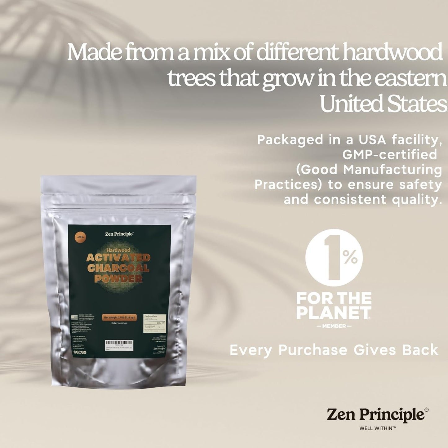 Zen Principle Hardwood Activated Charcoal Powder 100 Percent from USA Trees. All Natural. Whitens Teeth, Rejuvenates Skin and Hair, Supports Better Digestion, 8 oz.