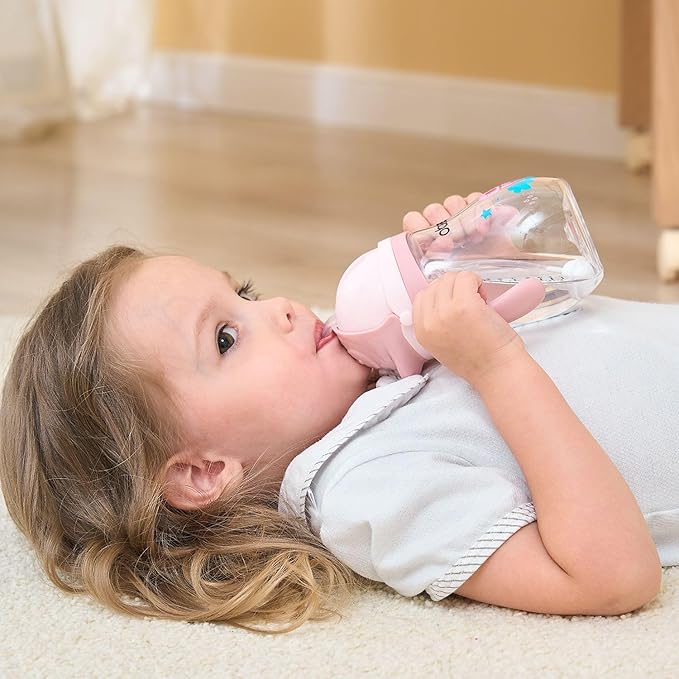 Toddler Sippy Cup, Tritan Baby Water Bottle With Non-Spill Valve Spout, Removable Handle and Carry Strap, 270ml/12m+/Pink/Pack of 3
