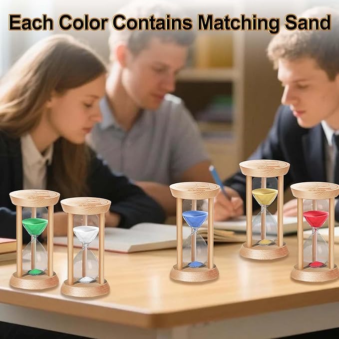 Sand Hourglass Timer, 1/2/3/5/10 Minutes Wooden Sand Clock, Colorful Hour Glass Reloj De Arena, Small Sandglass Timer for Classroom, Home Decorative, Games (5 pcs)