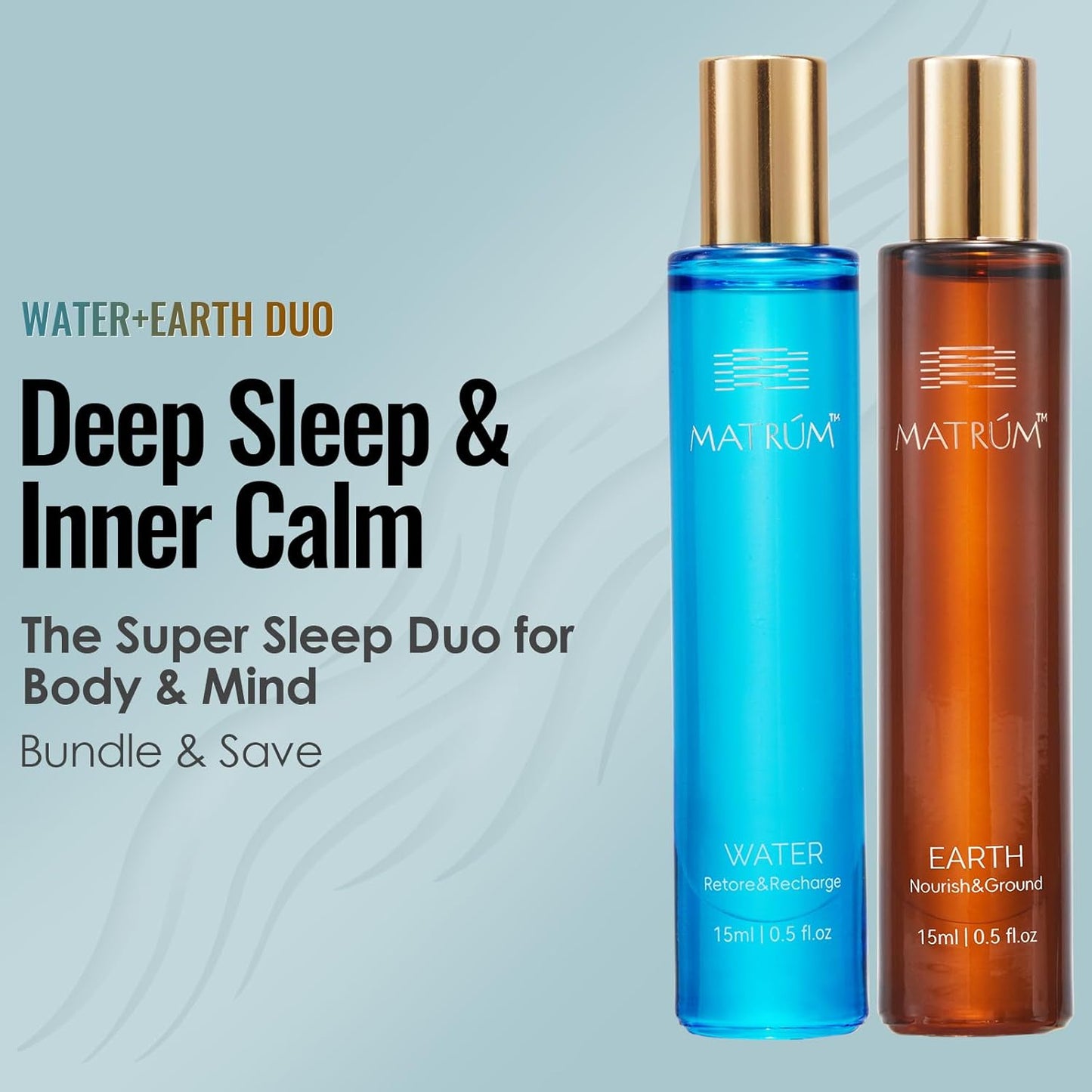 MATRUM Deep Sleep & Inner Calm Essential Oil Roll On Set, 100% Pure Aromatherapy Oils for Sleep, Anxiety & Stress Relief, Water & Earth Relaxing Duo, 1 Fl Oz