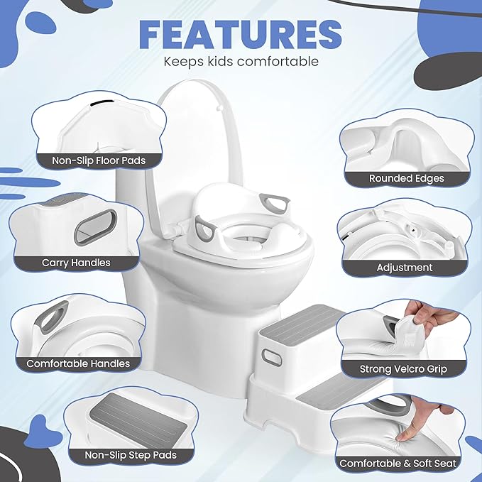 Step Stool, Toilet seat & Faucet Extender for Toddlers with Detachable Step, Non-Slip Floor & Step Pads – Stool Helper for Kids for Kitchen Counter, Bathroom Sink, and Bedroom