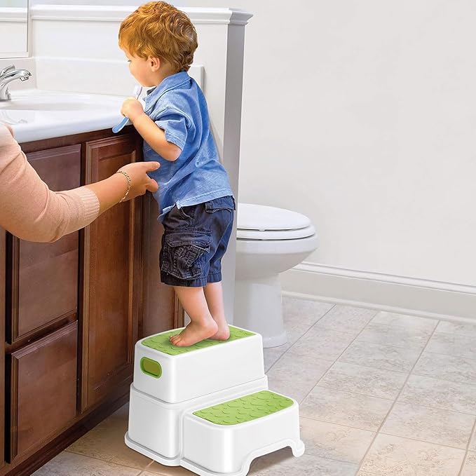 WELSPO 2 Step Stool for Kids, Toddler Step Stool for Bathroom, Kitchen, Bedroom, Living Room, Non-Slip Toddlers Toilet Potty Stool with Handles Baby Child Kid Plastic Poop Stools(Green)