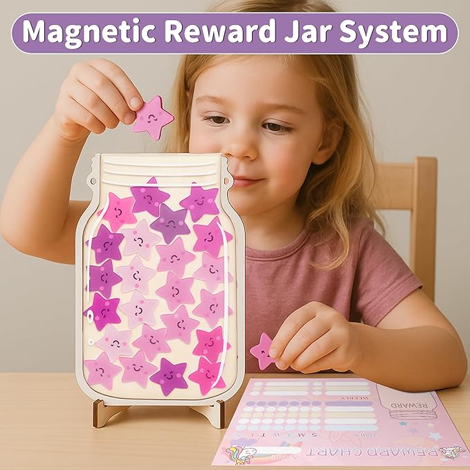 Yoink Unicorn Magnetic Reward Jar Set, Star Jar Reward System for Kids with 24 Colourful Star Tokens and Magnetic Dry Erase Chore Chart, Home and Classroom Management Tool for Good Behavior