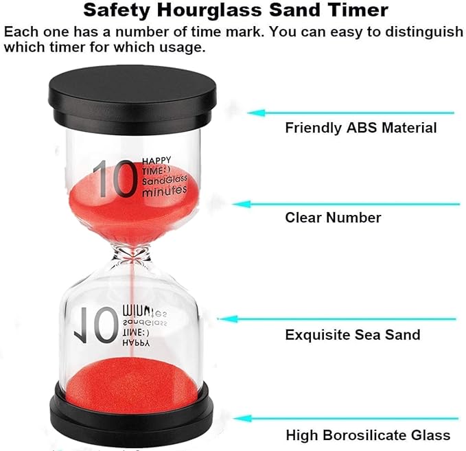 SuLiao 10 Minute Hourglass, Red Sand Clock Timer, Plastic Sand Watch 10 Min, Big Hour Glass Color Sandglass for Kids, Games, Classroom, Office, Kitchen, Decoration