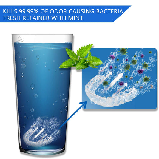 Retainer Cleaner Tablets - 4 Months Supply, Cleaning Tablets for Denture Aligners Invisalign, Mouth Guard Night Guard Cleaner, Remove Odors, Discoloration, Stains & Plaque, Mint