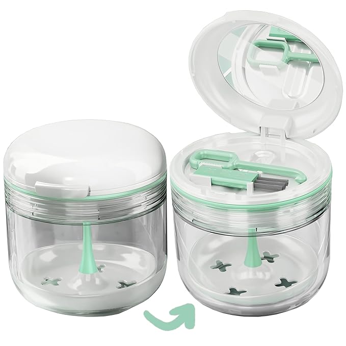 MURRI&MURRDI Retainer Case, Denture Bath Box with Strainer Basket, Mouth Guard Case, Braces Cleaner Cup Cute Denture Holder Retainer Storage Soak Container for Travel (White)