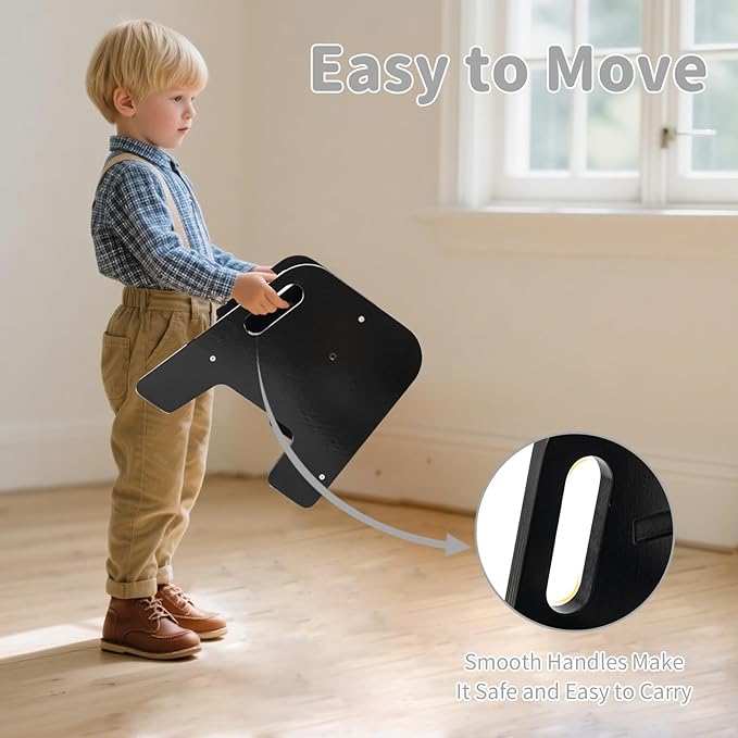 WOOD CITY Toddler Step Stool, Wooden 2 Step Stools for Bathroom Sink Potty Training Kitchen Dual Height Stool Helper for Kids Bonus Non-Slip Pads and Handles for Safety （Black）