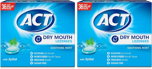 Act Dry Mouth Lozenges with Xylitol, Soothes, Moisturizes & Freshens, Soothing Mint, Value Size, 36 ct., 2 pk