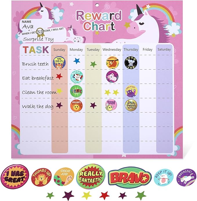 Behavior Chart for Kids - Reward Chart for Kids with 26 Reward Sheets, Magnetic Reward Chart for Kids with 1600 Star Stickers, 50 Motivational Stickers, Responsibility Chart for Kids, Behavior Chart