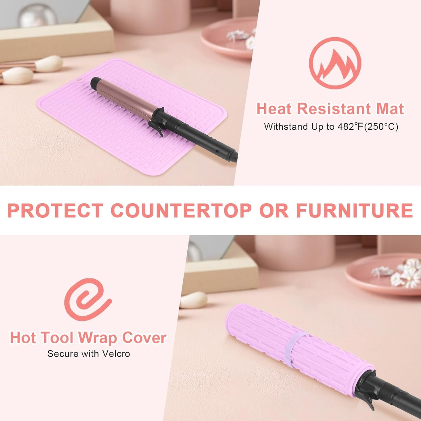 AMIJEAL Oversize Silicone Heat Resistant Mat for Hair Tools, Curling Iron Mat, Hot Tools Holder, Portable Flat Iron Hair Straightener Pad Cover for Travel Vanity Salon(14.2" x 11.0")