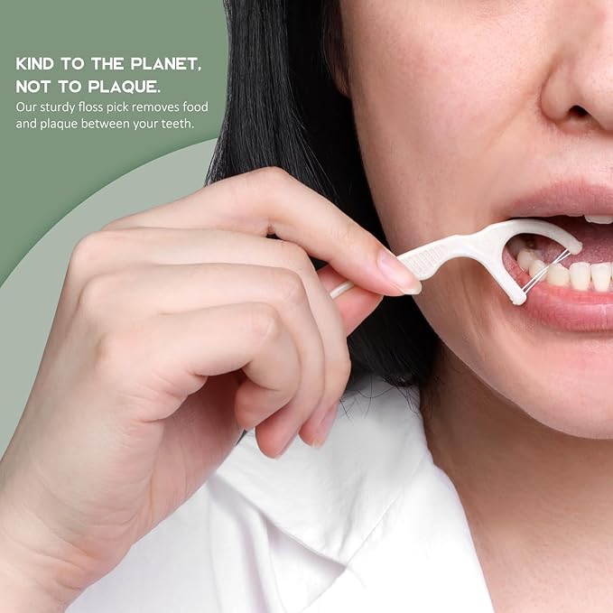 Plant Based Dental Floss Picks (300 Count) - Freshlock EcoPouch, Plant Based, Vegan, Eco Friendly, Sustainable Dental Flossers - Twin Floss (Mint)