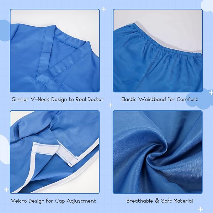 Meland Doctor Costume for Girls - Kids Scrubs with Lab Coat & Carry Bag, Doctor Dress Up for Halloween, Career Day Role Play