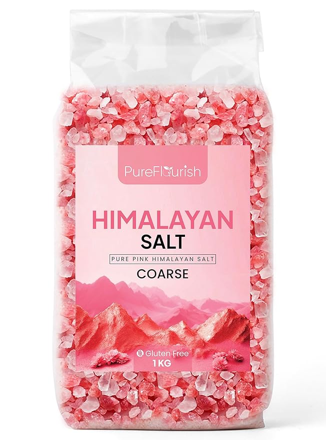 Pure Flourish® Pink Himalayan Salt (Coarse) 1kg PREMIUM UNREFINED | 100% NATURAL | GLUTEN FREE | VEGAN | VEGETARIAN | RESEALABLE POUCH