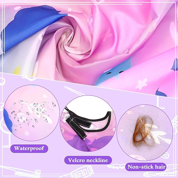 FEBSNOW Kids Hair Cutting Cape, Professional Barber Cape and Neck Duster Brush Cartoon Hairdresser Apron with Adjustable Closure for Children & Adults 55x39 Inches